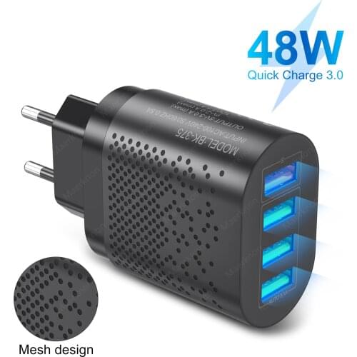 Cargador USB de 48W para teléfono móvil, adaptador de corriente con cabezal de carga multipuerto, carga rápida 3A estándar para