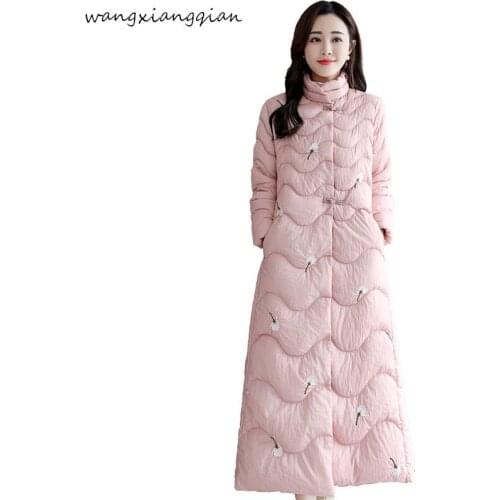 Womens cotton jacket 2019 new over the knee coat female retro loose winter coat explosion section down jacket A514