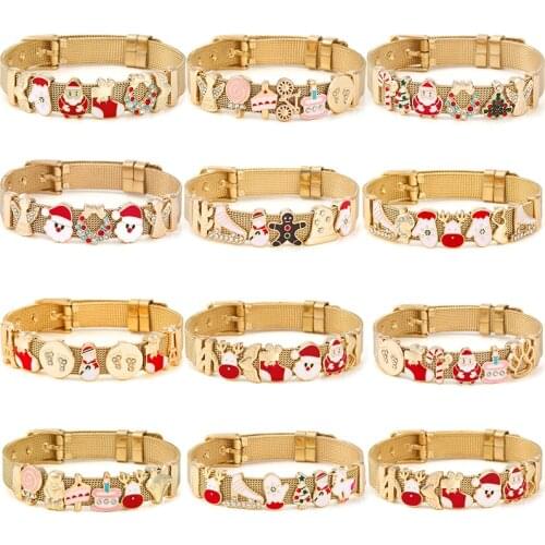 10mm Gold Color Winter Series Santa Claus Bells Beads Mesh Bracelet Stainless Steel Charm Bracelets For Women Christmas Jewelry