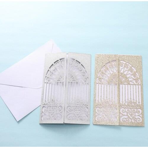 50PCS Gold Silver Wedding Invitations, Flash Laser Cut Invitations, High-Quality Customized Invitation Cards