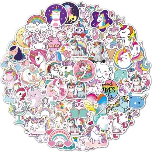 10/30/50PCS Rainbow Unicorn Cartoon Graffiti Sticker Scooter Laptop Waterproof Guitar Decoration Toy Wholesale