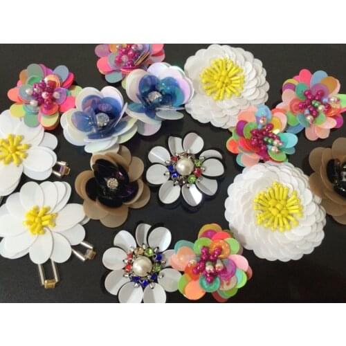10Pieces/lot stereo handmade beading fabric sequin flower patch stickers decoration dress applique collar diy hand accessories