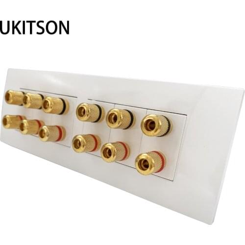 12 Ports Gold Binding Posts Wall Plate Audio Speaker Connector Banana Plug Outlet For 6.0 Surround Sound No Soldering Required