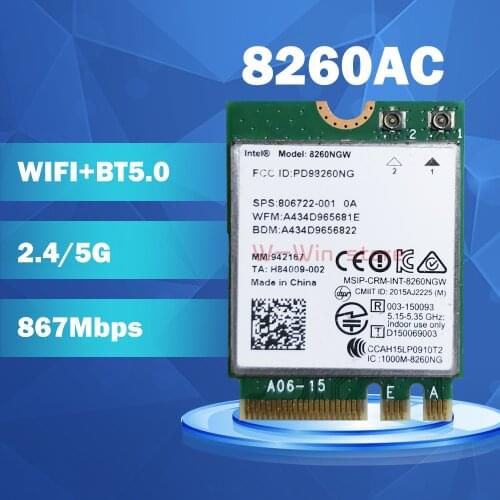 2.4G/5Ghz Wifi BT Wlan For Intel 8260NGW 8260ac Wireless-AC 8260 NGFF 802.11ac 867Mbps 2x2 MU-MIMO WIFI BT 4.2 Card