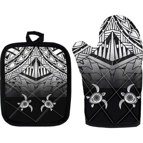 2pcs/Set Decorative Kitchen Gift Oven Gloves Heat Resistant Hot Pad Sea Turtle Polynesian Fashion Microwave Oven Mitts Cooking