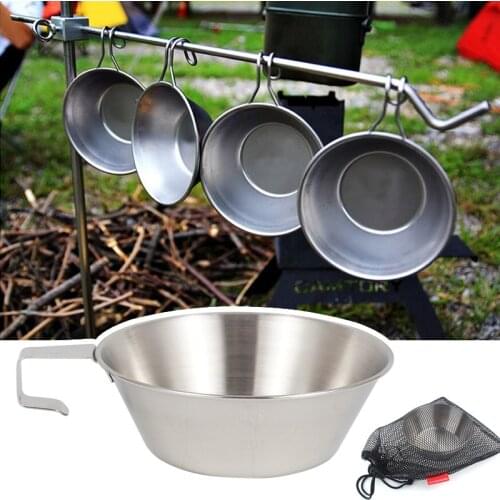4pcs Camping Stainless Steel Bowl Cup Outdoor Cooking Set Folding Hiking Dish Set Camping Cookware Bowls For Backpacking