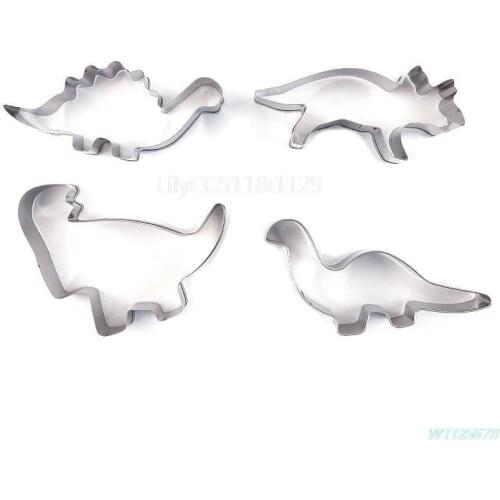 4Pcs Stainless Steel Dinosaur Animal Fondant Cake Cookie Pastry Baking Tools