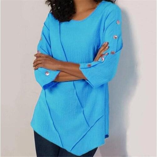 40#Womens Plus Size Blouses Button Solid Color Irregular Hem Tops Loose Daily Shirt Blouse Casual Elegant Pullover Harajuku топ