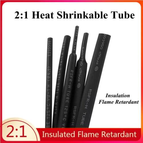5/10 Meter 2:1 Black 1/2/3/5/6/8mm Insulated Flame Retardant Heat Shrinkable Tube Sleeving Wrap Wire DIY Connector Repair