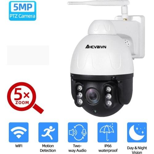 5MP Wireless PTZ Dome IP Camera WiFi Outdoor 5X Optical Zoom Two Way Audio Human Detection Night Vision Video CCTV Surveillance
