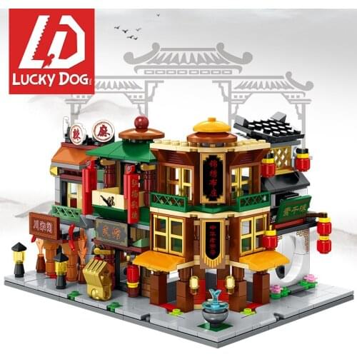 512PCS City Mini Street View Building Block Chinatown Shop Brick Educational Toys for Children