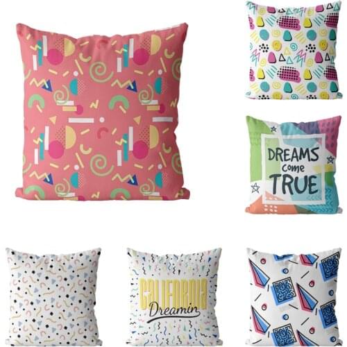 White Blue Pink Colorful Abstract Geometric Cushion Cover Decorative Sweet Home House Sofa Office Seat Kids Bedroom Pillowcase