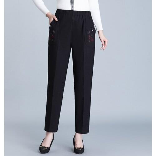 Middle-aged Womens Trousers Casual Loose Elastic Waist Mother Pants Large Size Warm Female Spring Autumn Pants Pantalon Femme
