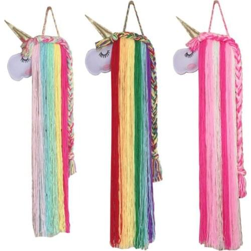 Childrens Room Decoration Ornaments Unicorn Girls Wall Hanging Decoration Toy Hairbow Hanger Rope Hair Clip Headbands Storage