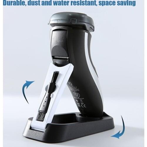 ABS Shaver Holder Folding Non-slip Water Drainage Shaver Base Stand For Most Electric Shaver With Hair Cleaning Brushes 30E