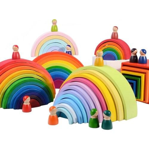 Baby Toys Large 12Pcs Rainbow Stacker Wooden Toys For Kids Creative Rainbow Building Blocks Montessori Educational Toy Children