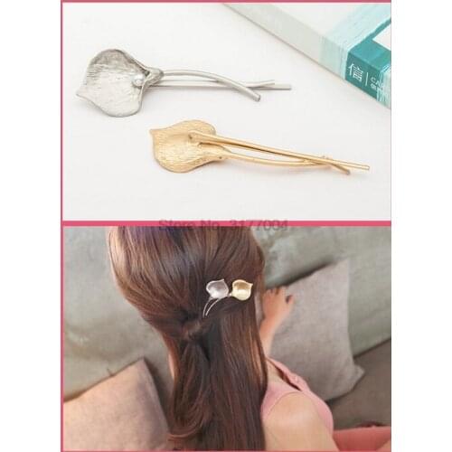 DHL 2000pcs Fashion Flower Barrettes Solid Metal Leaf Pearl Hair Pin Hair Accessories for Women Girl