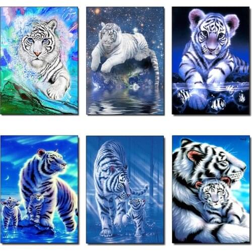 Home Decor Gift Cross stitch haft diamentowy kit set Full square Cuadros 5D diamond painting tools art Mosaic animal White tiger