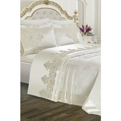 Dubai-Plain Double Pique Set 6 pieces Cream/Powder/Beige Colors Bedspread/Bed Sheet Pillowcases Pillow Cover Quality Bed Clothes