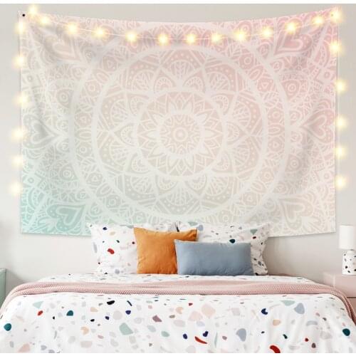 Pastel Color Mandala Flower Printing Tapestry Vintage Exotic Summer Plant Nature Frame for Bedroom Photography Wall Decor