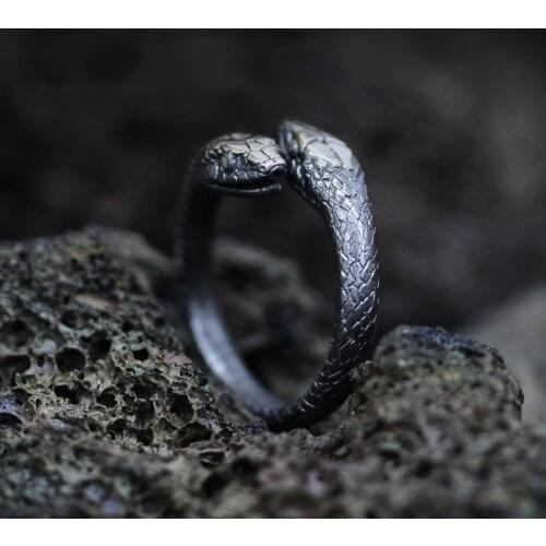 EYHIMD Gothic Stainless Steel Two Gothic Snake RingWomen Adjustable Jewelry