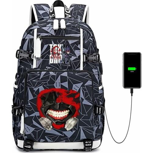 Anime Tokyo Ghoul USB Charging Backpack Canvas Casual Zipper School Bag Shoulder Bag Mochila Laptop Bag Travel Bag Rucksack