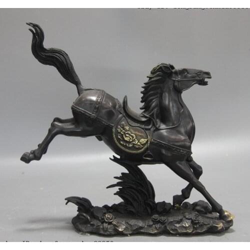 Chinese Royal Palace Copper Bronze Fengshui Horse Peony Flower Statue Sculpture
