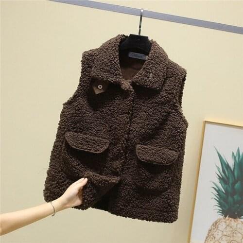 Coffee Korean Fur Furry Plush Vest Women Sleeveless Down Coat Tops Lady Casual Short Outwear Waistcoat Parkas Jacket Coats Cloth