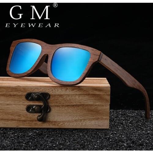 GM Handmade Black Walnut Wooden Sunglasses Men Polarized UV400 Protection Retro Eyewear Women Oculos S832CB