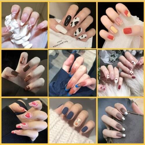 3Boxes Fake Nails With Designs Artificial Nails Tips Overhead With Glue Press on Nail False Nails Set Nail Art Tools Accessories