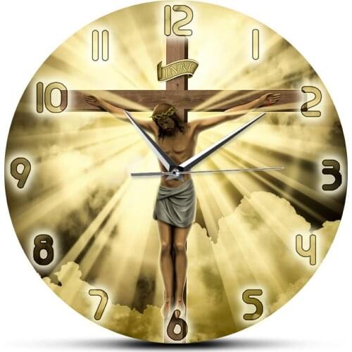 Jesus Christ On Cross Good Friday Calvary Wall Clock Christian Spiritual God Prayer Silent Wall Clock Bible Faith Home Decor