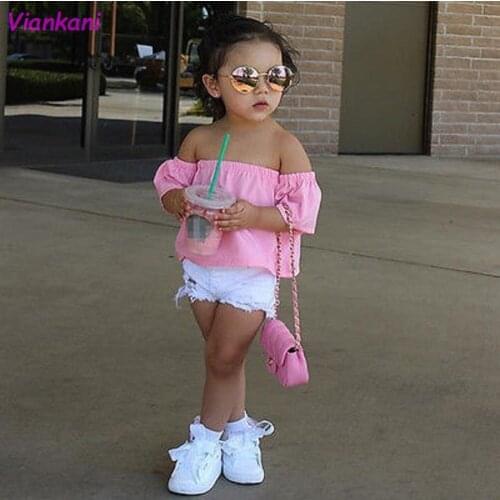 New Infant Baby Kids Girls Clothes Pink Cotton T shirt Short Sleeve 2021 Solid Cute Fashion Tops Casual Loose Blouse