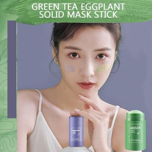 Green Tea Cleansing Oil Control Solid Mask Anti-Acne Moisturizing Remove Blackheads Acne Eggplant Face Skin Care Whitening TSLM2