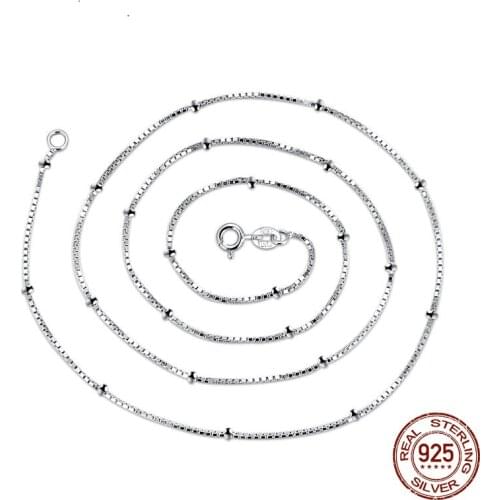 Wholesale 100% 925 Sterling Silver 1mm Box Chain Necklace Women Girls Kids Children 40cm / 45cm Jewelry kolye collares collier