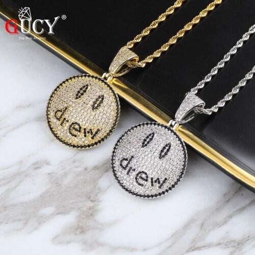 GUCY Smiling Face Necklace & Pendant With 4mm Tennis Chain Gold Silver Color Cubic Zircon Mens Women Hip Hop Jewelry Gift