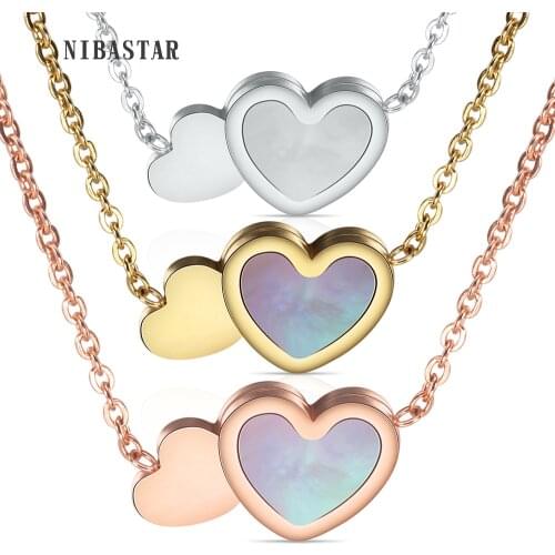 New Fashion Gift Double Heart Necklace With Shell Material 3 Colors for Choose O Chain Necklace Women Jewelry Accessories