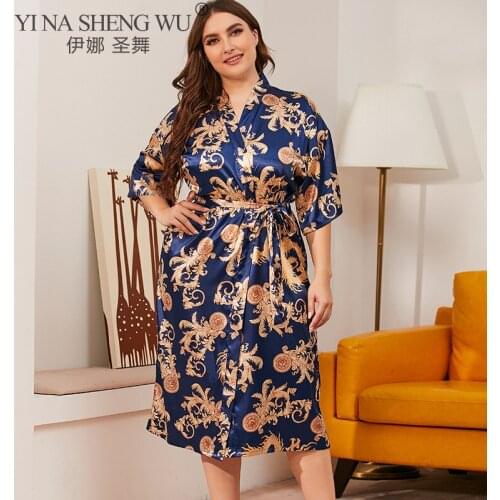 Pajamas Women News Nightgown Female Fat MM Printed Bathrobe Morning Robes Bathrobe Kimono Bride Robe Sleepwear Oversize Homewear