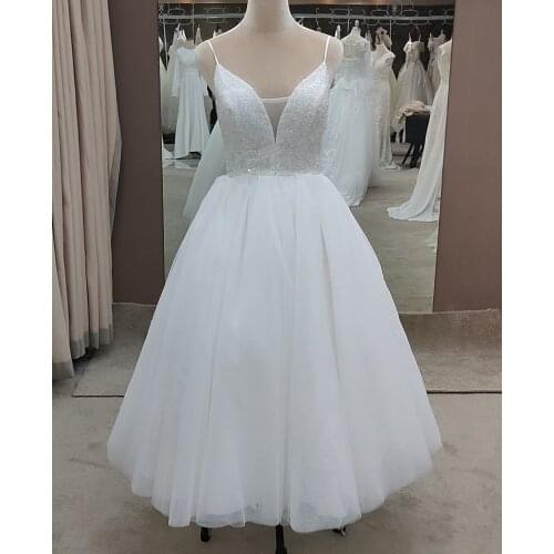 Sequined Wedding Ball Gown Spaghetti Straps V Neck Soft Tulle Lace Up Bridal Dress Custom Made Real Dress Robe De Mariee 3098