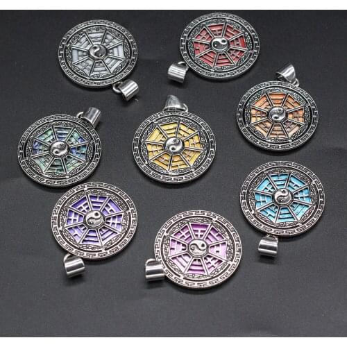 Natural Shell Pendants Black Antique Silver Alloy Zhouyi Amulet Pendant 8 Colors Available for DIY Necklace Jewelry Findings