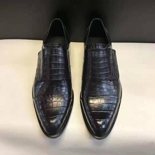 Luxury quality Newly Genuine real genuine crocodile belly skin black matt color men business dress shoe with cow skin shoe base