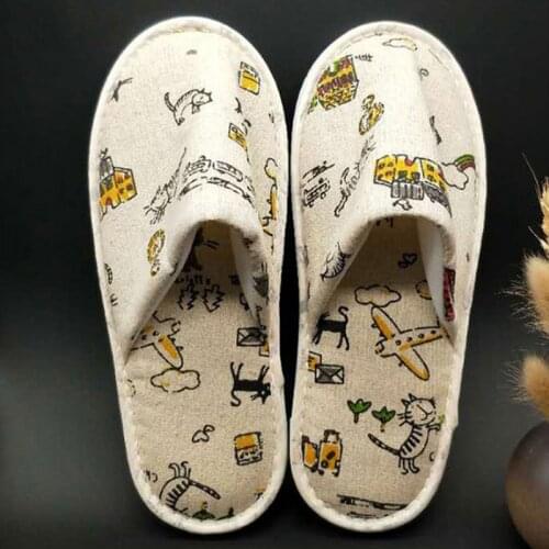 1Pair Hotel Disposable Slippers Women Fashion Printed Linen Slippers Home Guest Flip Flop Beauty Wedding Room Salon Slippers
