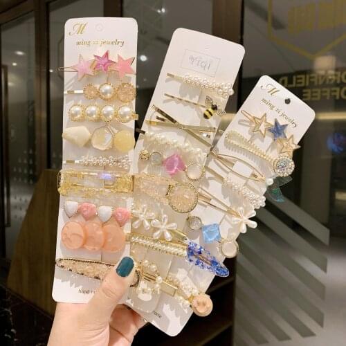Hairpin Pearl Hairpin Temperament Fashion Eight-piece Suit One Word Side Cute Girl Headdress Bangs Top Clip Hair Accessories A8