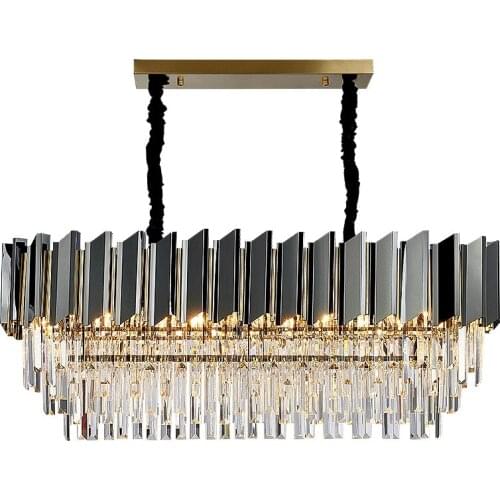 Modern Black Steel Oval Dining Table E14 Led Pendant Lights Lustre Luxury Crystal Chain Hanging Lamp Art Deco Indoor Lighting