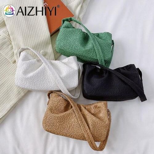 Vintage Women Lace Floral Printed Pure Color PU Leather Shoulder Underarm Bag Casual Ladies Small Handbag