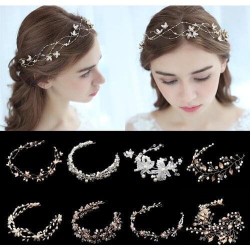 2021 Wedding Hair Accessories Crystal Pearl Headband tiara Flower Headpiece Women Hair Jewelry Bridal Hair Accessories