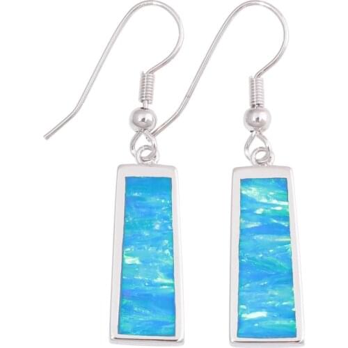 CiNily Created Blue & Orange Fire Opal Silver Plated Wholesale for Women Jewelry Engagement Dangle Earrings 1 5/8" OH4551-52