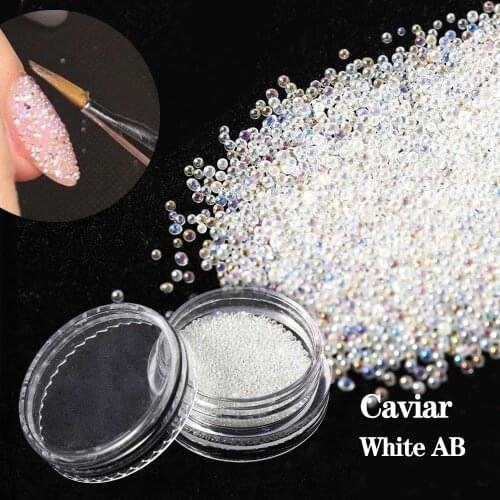 1Box Shining Crystal White AB Caviar Mini Beads 3D Nail Glitter Decorations Tiny Glass Diamond Stone 0.6mm Nail Design Supplies