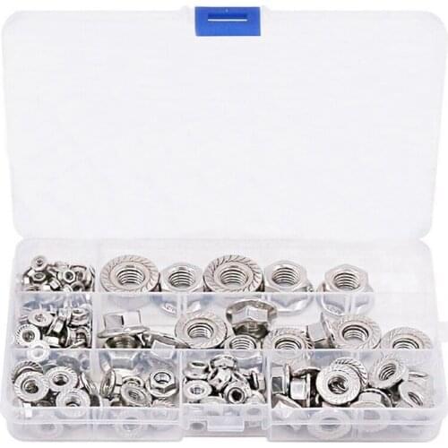 140PCS Stainless Steel Hexagon Flange Lock Nut M3-12 Hex Flange Nut Set