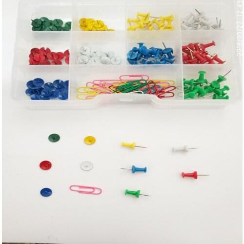 170Pcs/Box Stationery Thumb Tack Push Pin Paper Clips Pin Binding Clips School Office Supplies