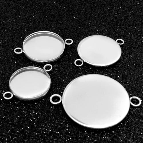 20Pcs/lot Stainless Steel Connector Setting Round Double Loop Cabochon Base Cameo Bezel 8mm 10mm 12mm 14mm 16mm 18mm 20mm